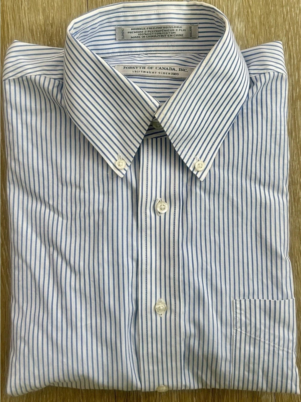 Forsyth of Canada Men’s Blue White Pinstripe Dress Shirt 16 34/35 100% Cotton